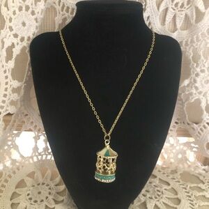 Source Unknown Gold-Tone Carousel Pendant Necklace with Teal Accents